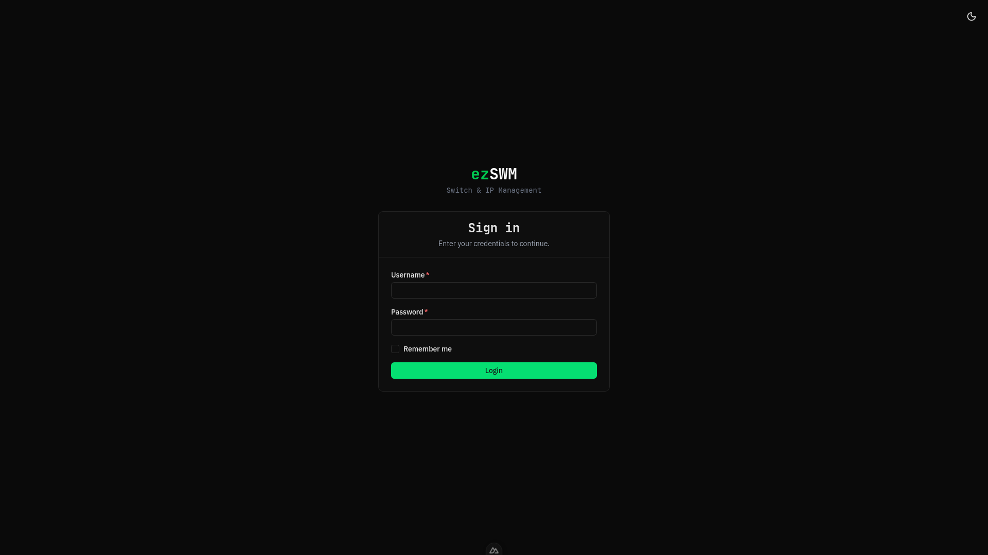 Login screen