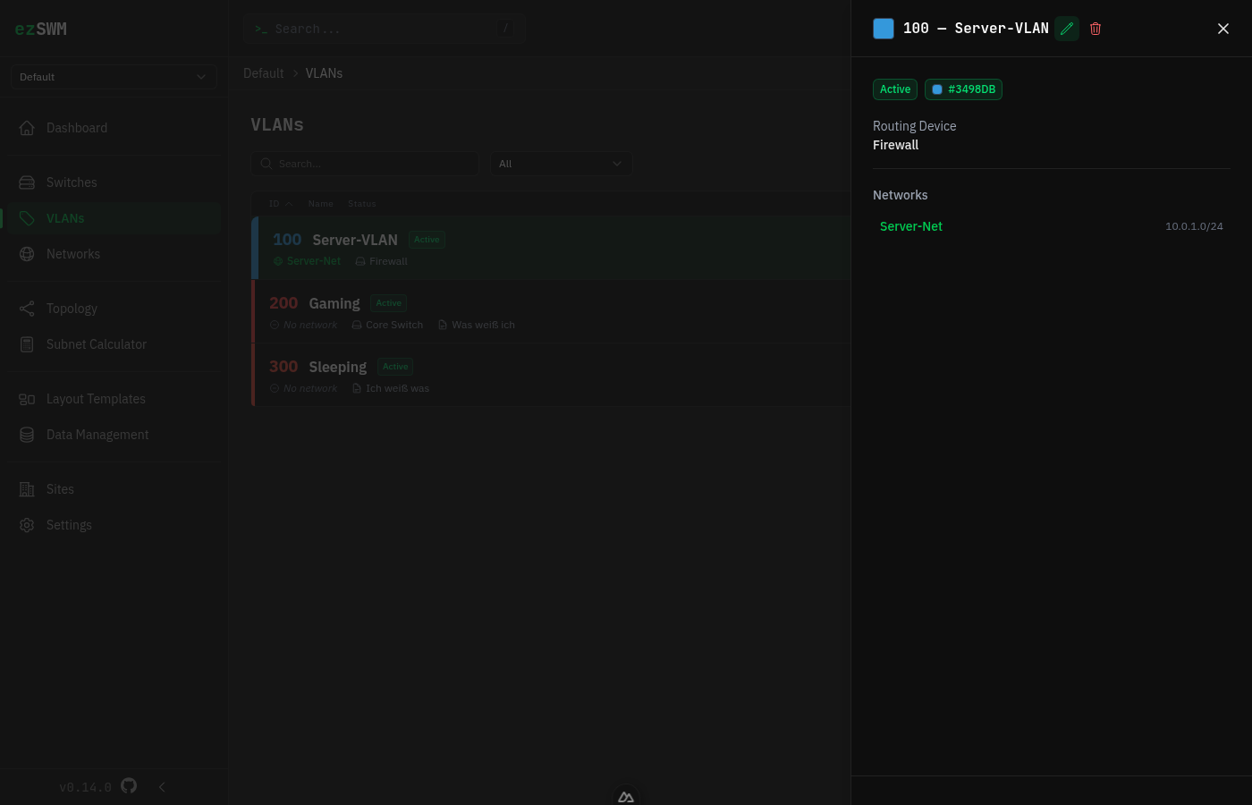 VLAN detail sidepanel